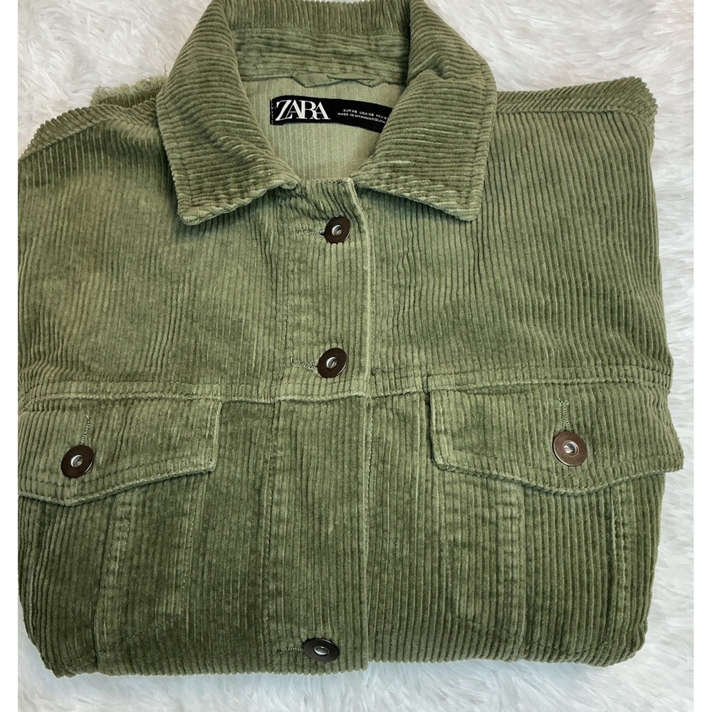 Zara Women's Long Sleeve Courdroy Button Down Xs olive Green shacket/jacket